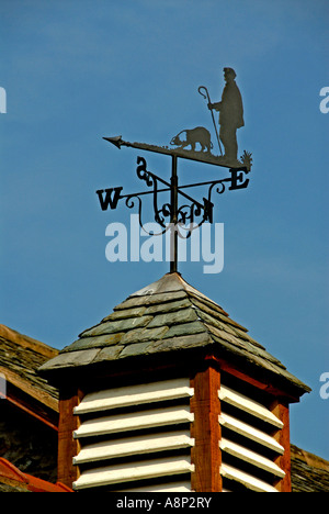 Shepherd and sheepdog weathervane on house roof. Shap Road, Skelsmergh ...