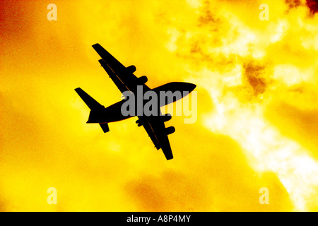 Flying airplane aircraft carrier Stock Photo