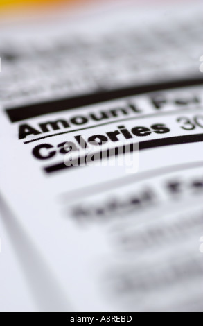 Calories Nutrition Label Stock Photo