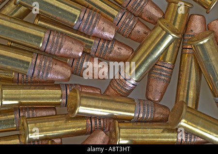 22 Calibre LR Long Rifle Rim Fire Cartridges Stock Photo