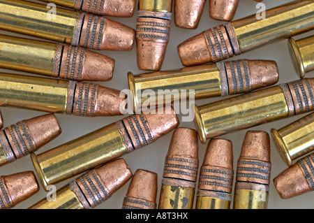 22 Calibre LR Long Rifle Rim Fire Cartridges Stock Photo