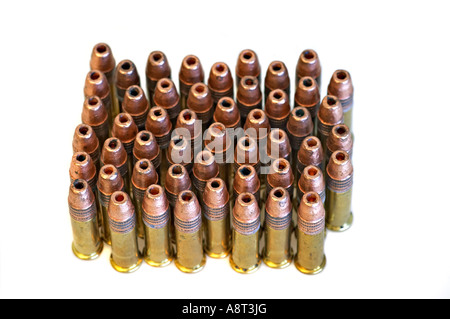 50 of 22 Calibre LR Long Rifle Rim Fire Cartridges Stock Photo