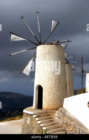 Water Windmills Lasithi Plateau Eastern Crete Greece Europe Stock Photo