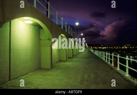 Illuminated walkway at St Helier Marina Jersey Channel Islands British Isles Europe Stock Photo