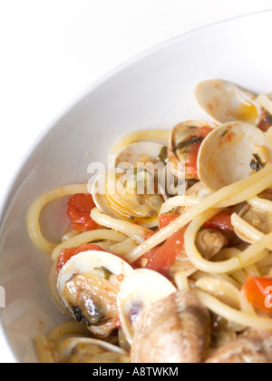 Spaghetti pasta with vongole clam and muscles , traditional fron naples , campania , south of italy Stock Photo