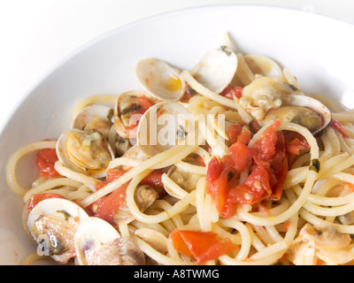 Spaghetti pasta with vongole clam and muscles , traditional fron naples , campania , south of italy Stock Photo