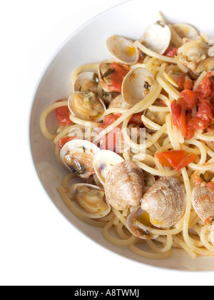 Spaghetti pasta with vongole clam and muscles , traditional fron Naples , Campania , south of Italy Stock Photo