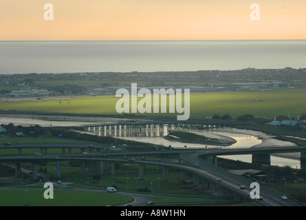 Long views of Shoreham Airport also known as Brighton City Airport in West Sussex Stock Photo