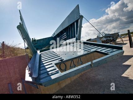 US Landing craft outside the D-Day museum on Utah Beach, Normandy, France Stock Photo