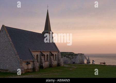 France, Normandy, Etretat, View of the small sailor chapel Notre Dame de la Garde Stock Photo