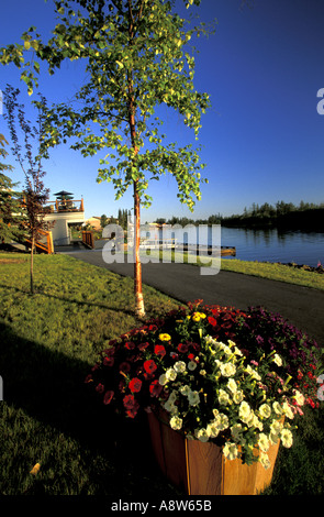 Path along the Chena River in front off the Princess Hotel Fairbanks Alaska Stock Photo