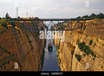 Ship Passing Through The Corinth Canal, Greece Stock Photo