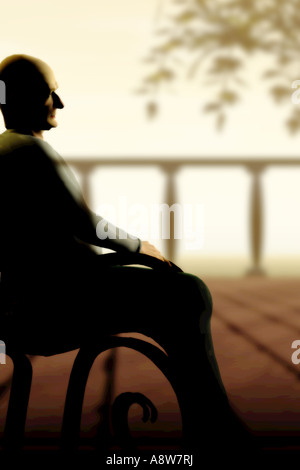 Elderly man sit in rocking chair reading newspaper. Old grey-haired ...