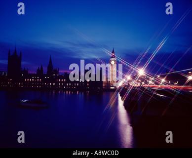 Houses of Parliament and Westminster Bridge and Big Ben in London Stock Photo