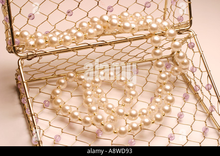 Pearl Necklace in Beaded Handbag Stock Photo