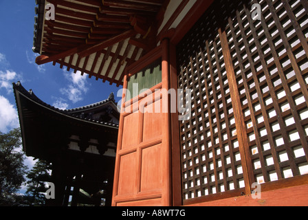 A generic, wide shot of a red temple door in Nara, Japan Stock Photo