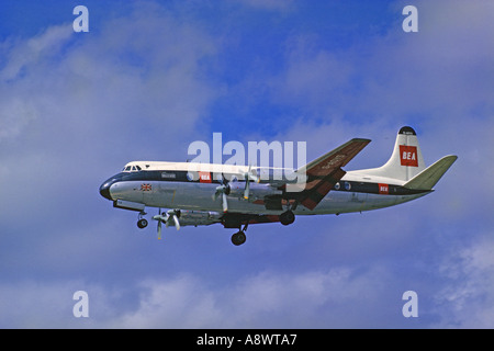 British European Airways BEA Vickers Viscount G-AOYS landing at London Heathrow Airport LHR in 1963. JMH0550 Stock Photo