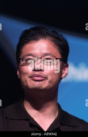 Jerry Yang Co-Founder and Chief Executive Officer of Yahoo! Inc. during a speech in Silicon Valley CA  Photo by Chuck Nacke Stock Photo