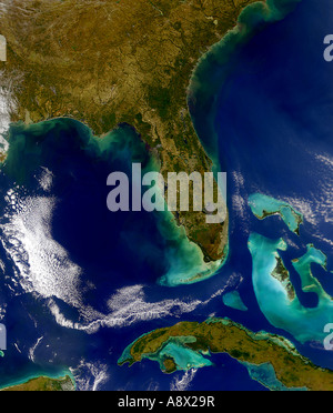 Southern Florida Cuba Bahamas viewed from space Stock Photo