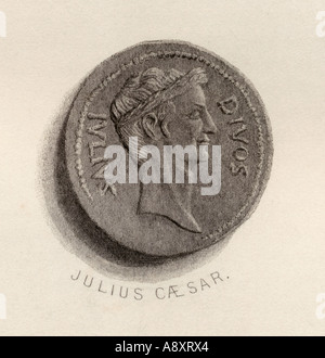 Coin from the time of Gaius Julius Caesar, BC 100 - 44. Roman general, dictator and statesman. Stock Photo