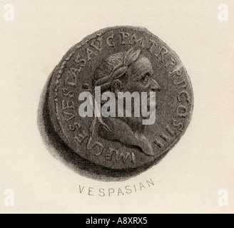 Coin from the time of Vespasian. Titus Flavius Vespasianus, AD 9 - 79.  Roman Emperor. Stock Photo