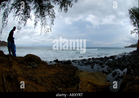 Surfing at Lighthouse Kohala Hawaii Stock Photo