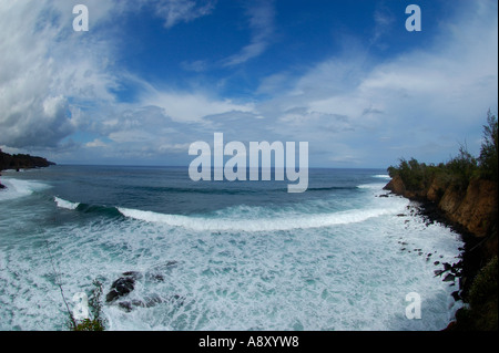 Surfing at Lighthouse Kohala Hawaii Stock Photo