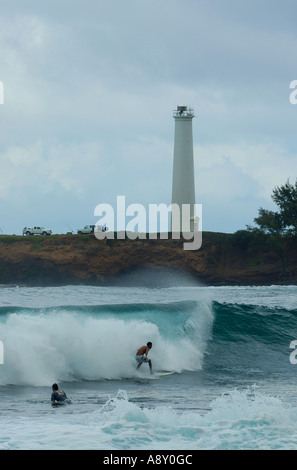 Surfing at Lighthouse Kohala Hawaii Stock Photo