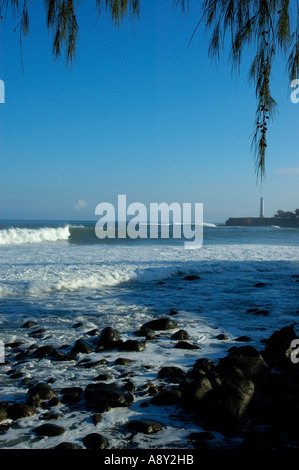 Surfing at Lighthouse Kohala Hawaii Stock Photo