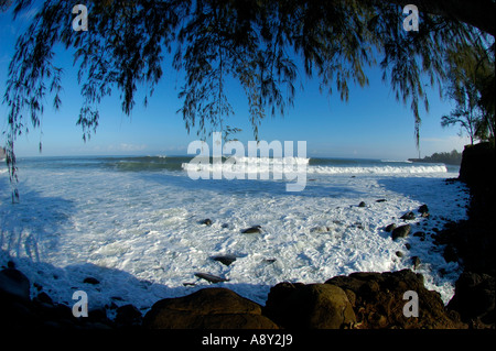 Surfing at Lighthouse Kohala Hawaii Stock Photo