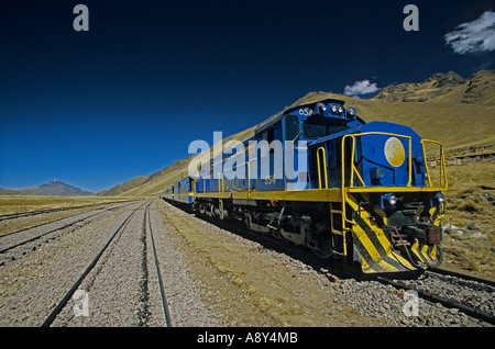 A train of the PERURAIL between Puno and Cuzco (Peru). Train de la PERURAIL entre Puno et Cuzco (Pérou). Stock Photo
