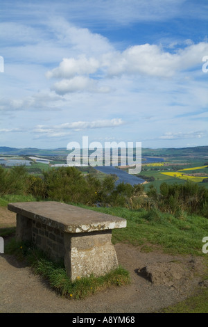 dh River Tay Perth valley KINNOULL HILL PERTHSHIRE SCOTLAND Stone table overlooking carse gowrie tay lookout scene Stock Photo