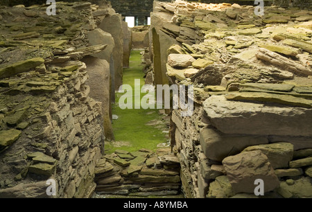 dh Midhowe Cairn ROUSAY ORKNEY Neolithic burial chambered stalled tomb stone walls chamber Stock Photo