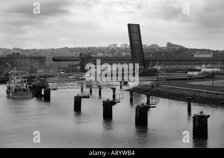 boulogne harbour entrance france showing raised bridge Stock Photo