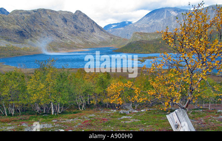 Wind playing over a lake in Jotunheimen during the turning of the seasons / Indian summer, Jotunheimen, Norway Stock Photo