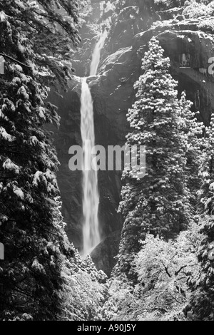 Upper and Lower Yosemite Falls in the winter Stock Photo