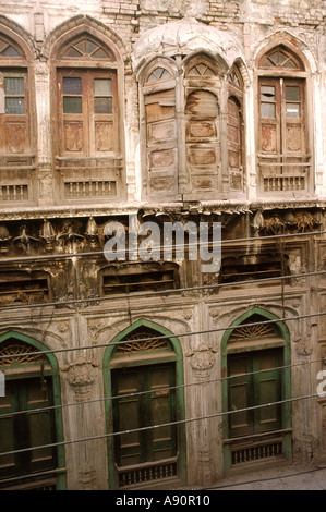 Pakistan NWFP Peshawar Old City windows of old building Stock Photo