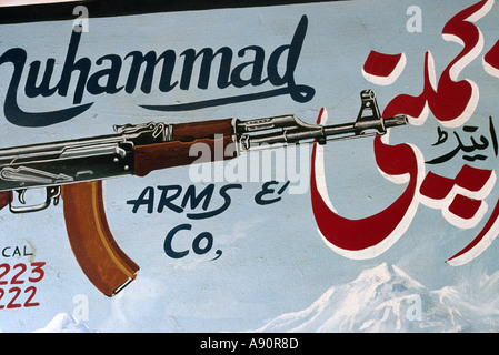 Pakistan NWFP Darra Adam Khel Taj Mohammad gunshop Sign Stock Photo