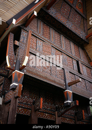 Indonesia Bali Taman Burung Bali Bird Park Torajan style house from Sulawesi Stock Photo