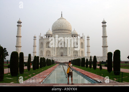 Tourist taking picture of the Taj Mahal, Agra, India Stock Photo