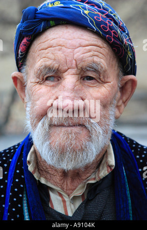Uzbek man suffering from cataract, with traditional dress, Uzbekistan Stock Photo