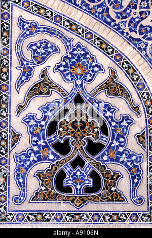 Decorations in the  Imam mosque (also called Shah mosque) in Esfahan, Iran Stock Photo