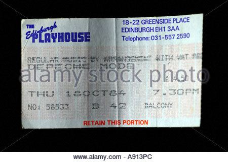 A concert ticket for the pop group Depeche Mode at Edinburgh Playhouse 1984 Stock Photo