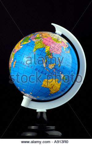 Isolated world globe with black stand on a white background, Focusing ...