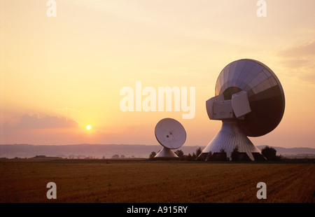 Satellite Tracking Station at Sunrise, Raisting, Germany Stock Photo