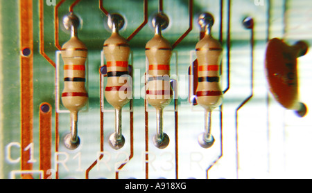 Bank of Resistors on a Circuit Board Stock Photo