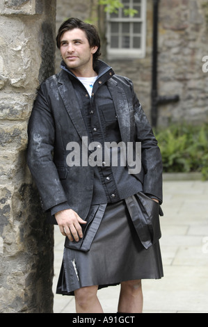 model wearing a Howie Nicholsby kilt from 21st Century Kilts (TFCK) is a range of contemporary kilts both manufactured and hand Stock Photo