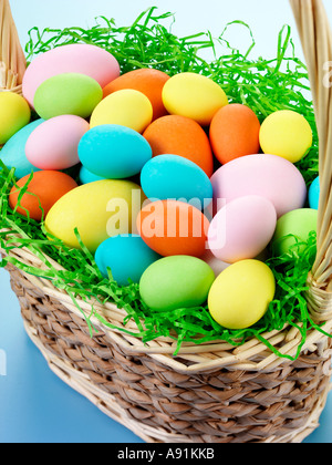EASTER EGGS IN BASKET Stock Photo