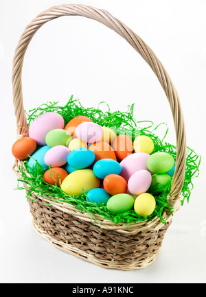 EASTER EGGS IN BASKET Stock Photo