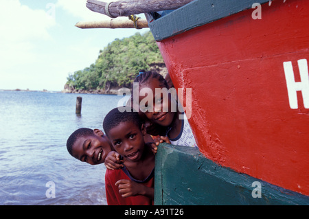 Caribbean, BWI, St. Lucia, School children, Anse La Raye. Stock Photo